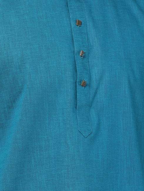 Vastramay  Men's Turquoise Cotton Kurta